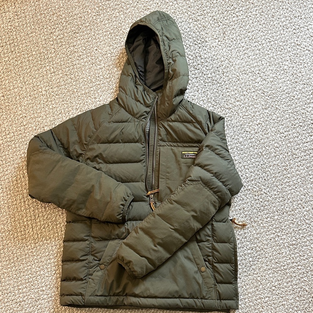 L.L. Bean Olive Hooded Puffer Pullover